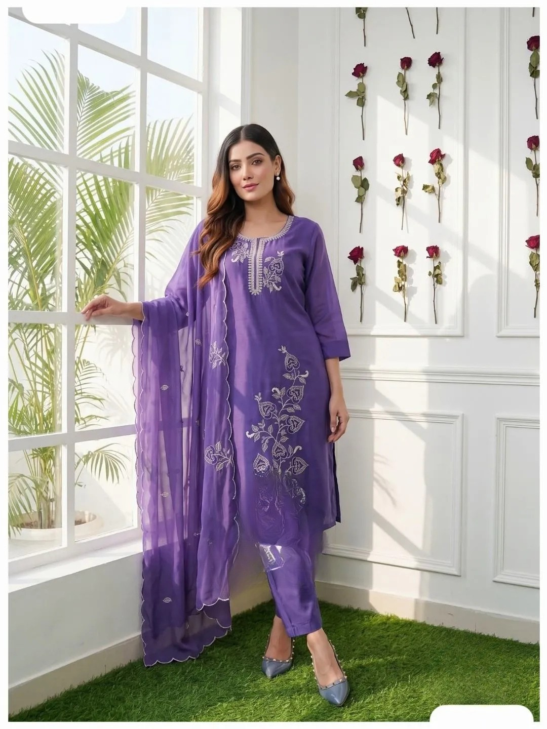 Purple Embroidered Suit